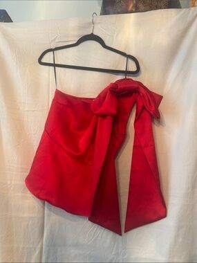 H&M Red Satin One-Shoulder Mini Skirt with Statement Bow